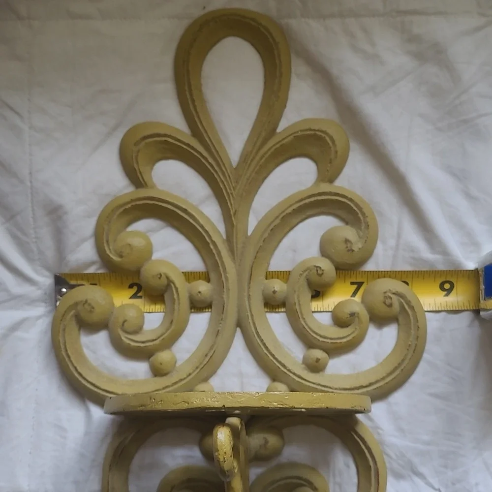 Fleur de Lis Metal Wall Mounted Shelf, French Country Traditional Yellow 14 in